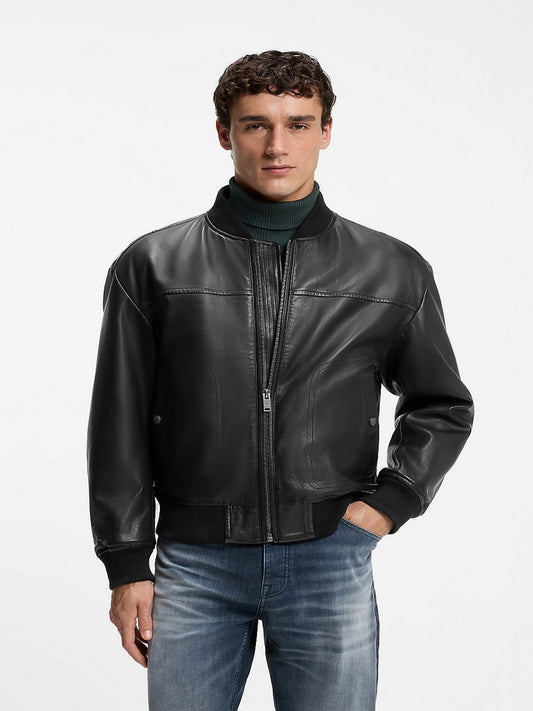 BOSS Leather Bomber Jacket - Jokans